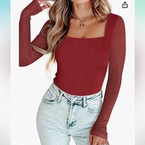 Amazon Red Long Sleeve Bodysuit - Size Small
